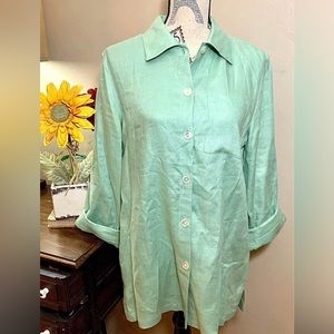 Lauren Ralph Lauren green loose 100% Linen womans size Medium causal